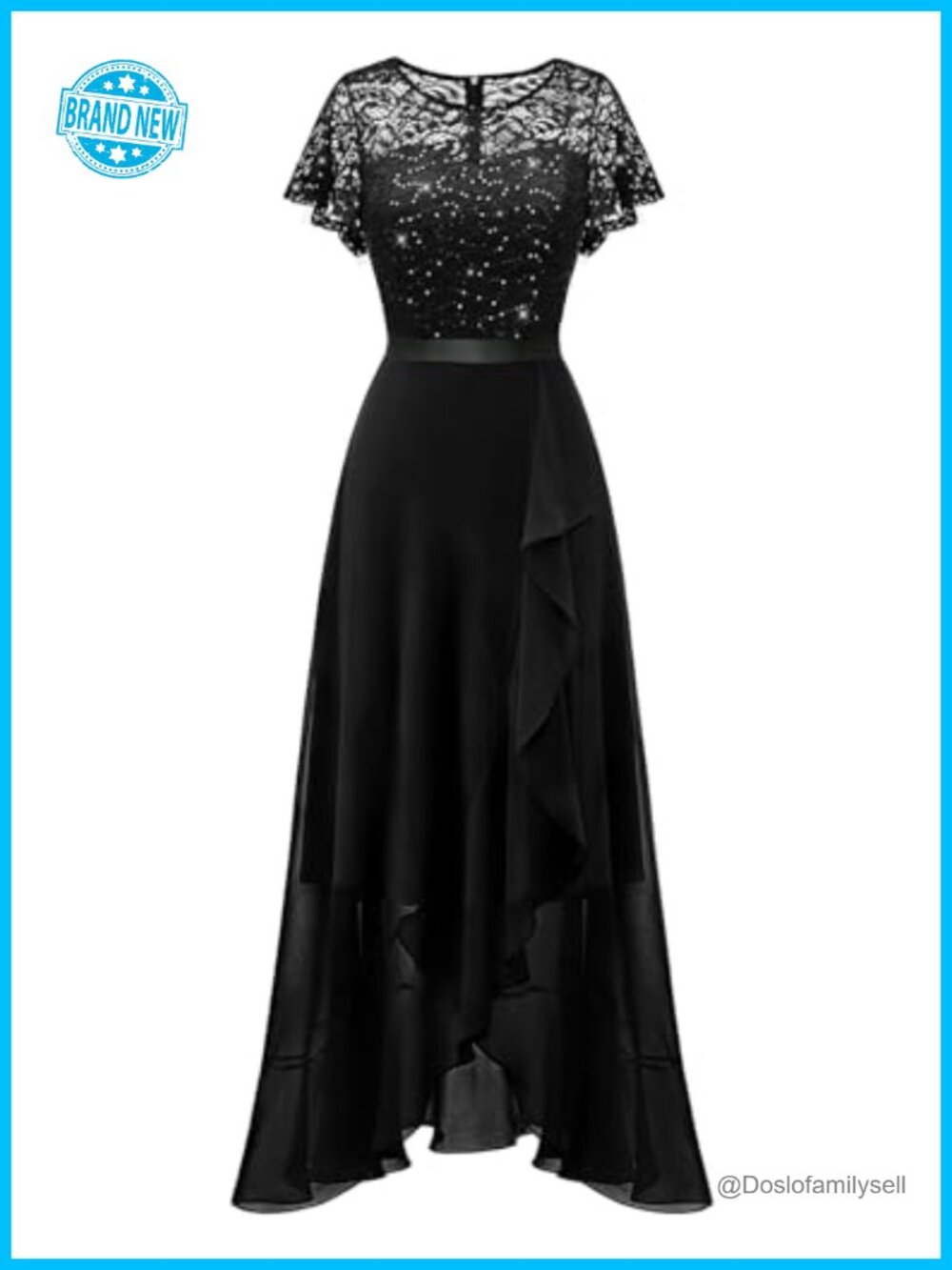 Formal Cocktail Lace Dress High Low Hem Flutter Sleeve Wedding Guest Gown